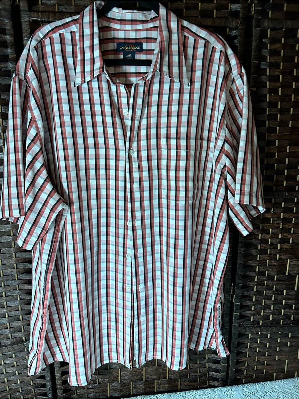 Canyon Ridge Men's Short Sleeve Red & White Plaid Button-Down Shirt